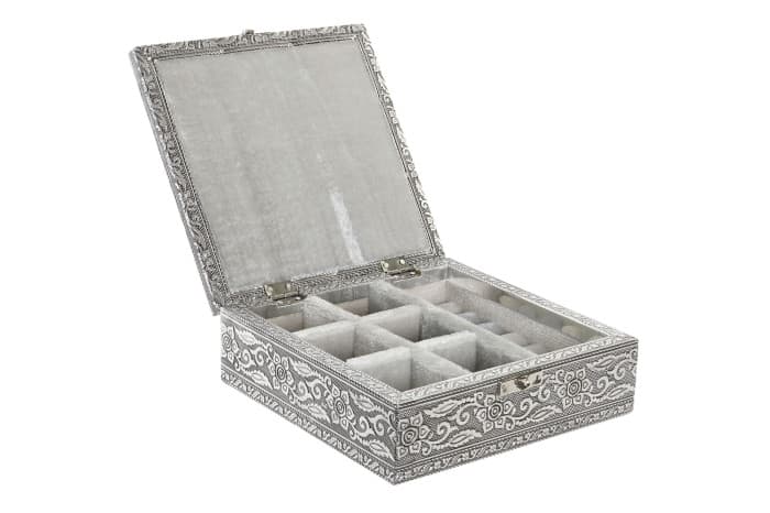 Cutie pentru Bijuterii Silver din Lemn cu Aluminiu 18x18x6cm