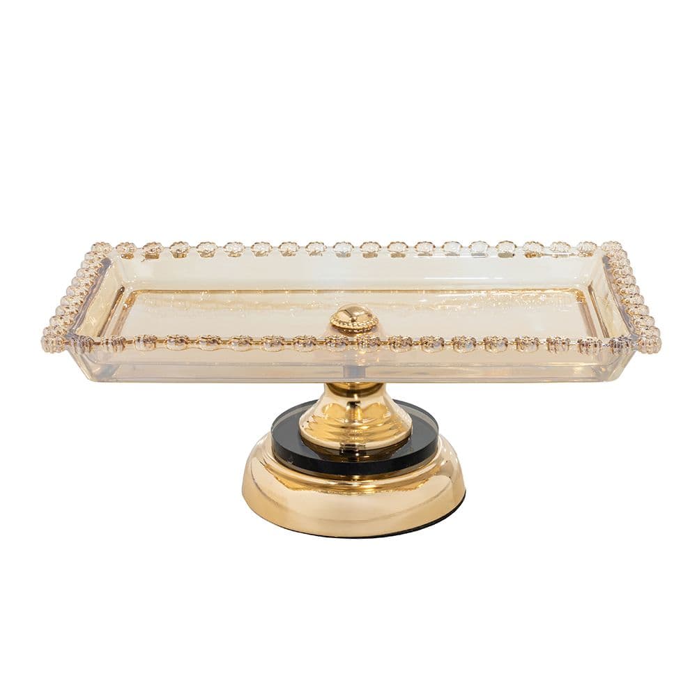 Platou Gold Black din Sticla cu Metal 30x16x12cm