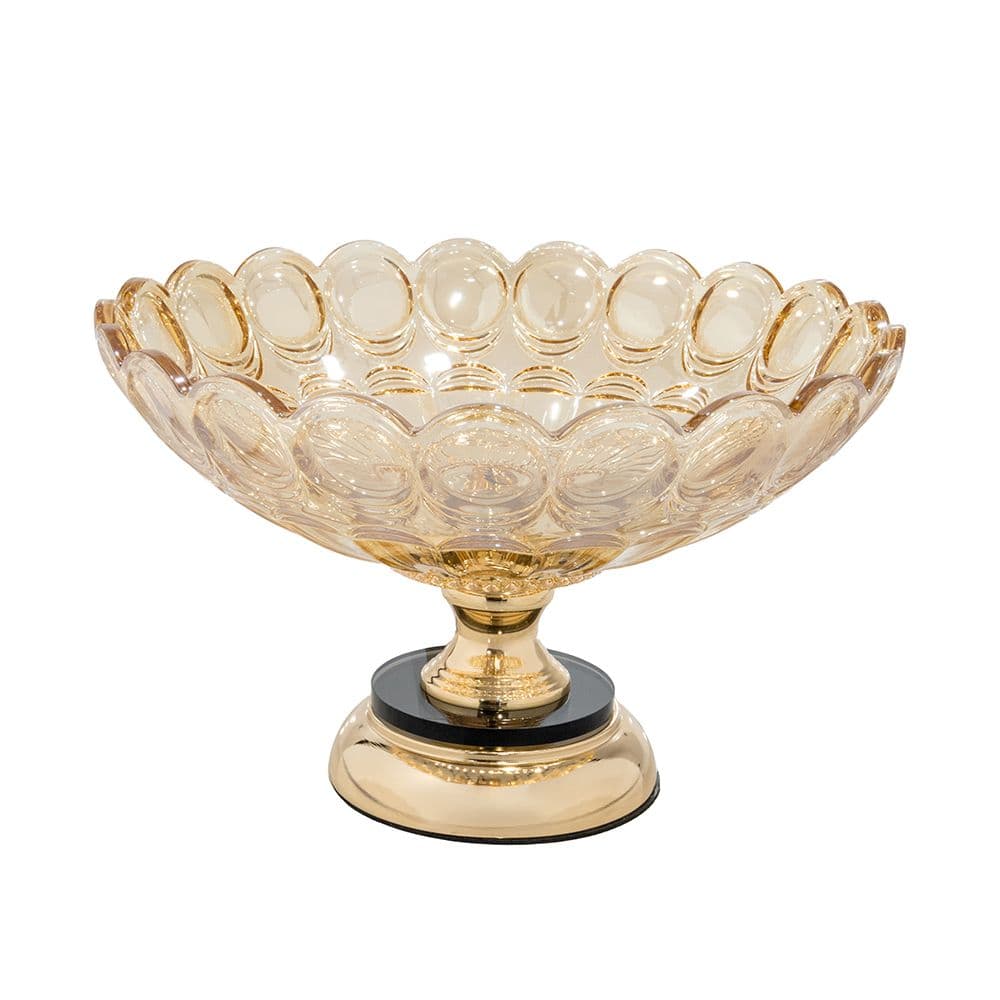 Platou Gold Black din Sticla cu Metal D32x16cm