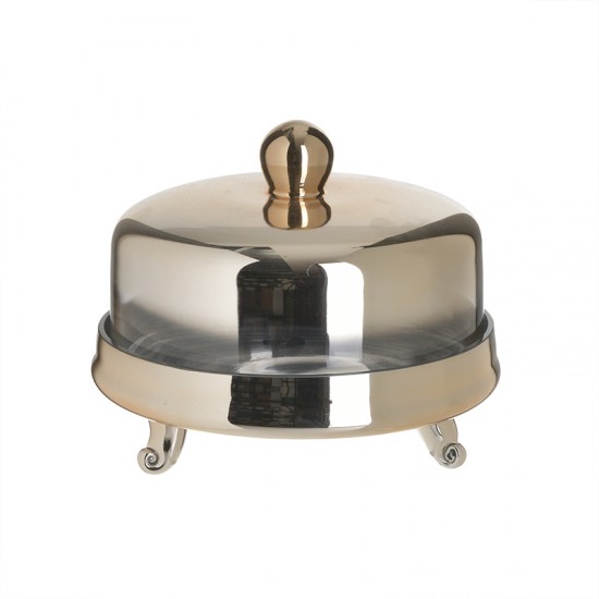 Platou cu Capac Rose Gold din Sticla D25x21cm Platouri - Boluri