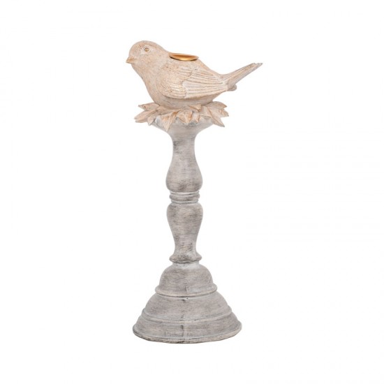 Suport pentru Lumanare Beige din Rasina D12x29cm Decorațiuni