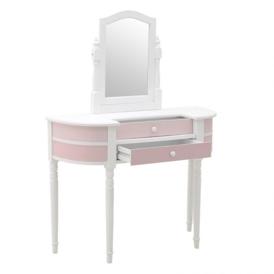 Dresser White Pink din Lemn cu Oglinda 105x40x142cm Mobilier