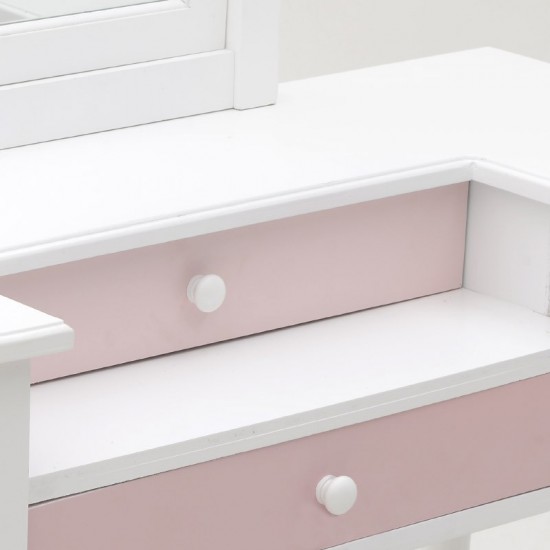 Dresser White Pink din Lemn cu Oglinda 105x40x142cm Mobilier