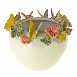 Vaza White Multicolor Butterflies din Ceramica D19x15cm 56856