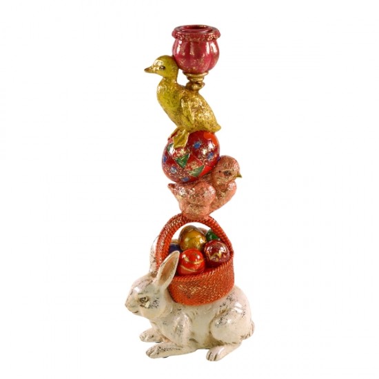 Suport pentru Lumanare White Red Rabbit din Rasina 14x9x33cm Decorațiuni