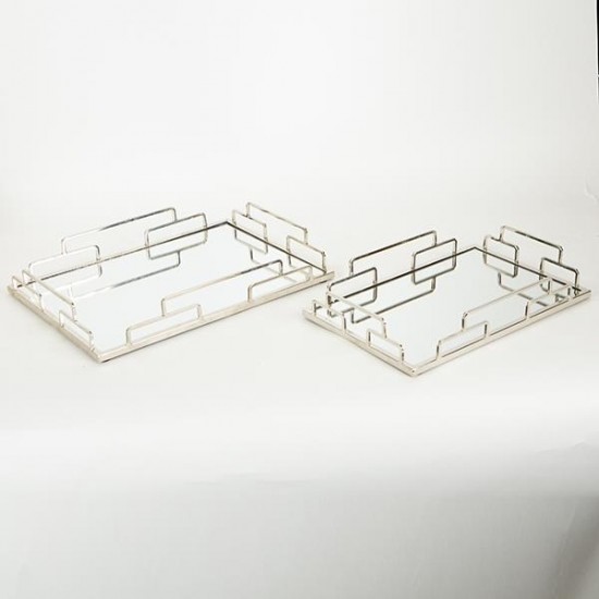 Set 2 Tavi Silver din Metal cu Oglinda 35x25x5cm Decorațiuni