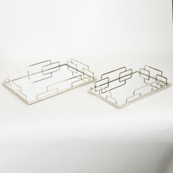 Set 2 Tavi Silver din Metal cu Oglinda 35x25x5cm