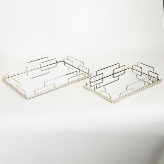 Set 2 Tavi Silver din Metal cu Oglinda 35x25x5cm Decorațiuni