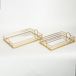 Set 2 Tavi Golden din Metal cu Oglinda 35x25x7cm 752-16017
