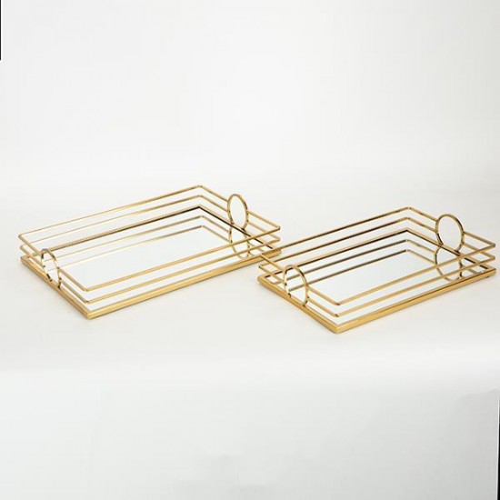 Set 2 Tavi Golden din Metal cu Oglinda 35x25x7cm Decorațiuni