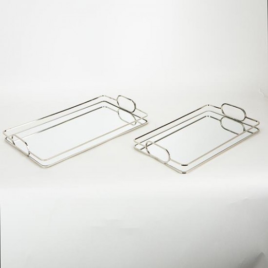 Set 2 Tavi Silver din Metal cu Oglinda 42x25x6cm Decorațiuni