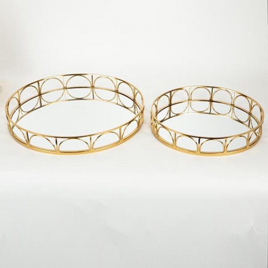 Set 2 Tavi Golden din Metal cu Oglinda D39x6cm Decorațiuni