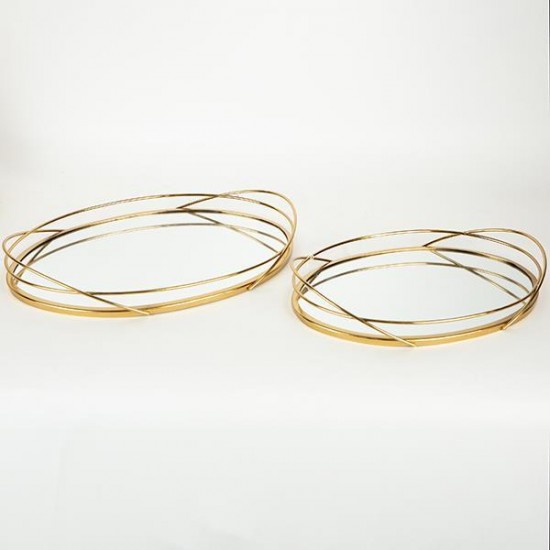Set 2 Tavi Golden din Metal cu Oglinda 35x25x6cm Decorațiuni