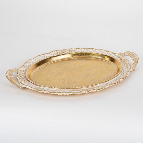 Tava Gold White din Rasina 44x4x28cm Decorațiuni
