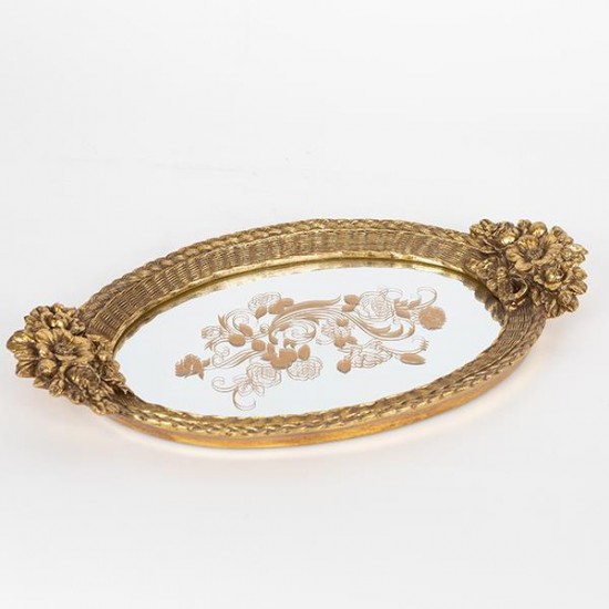 Tava Antique Gold din Rasina cu Oglinda 40x5x23cm Decorațiuni
