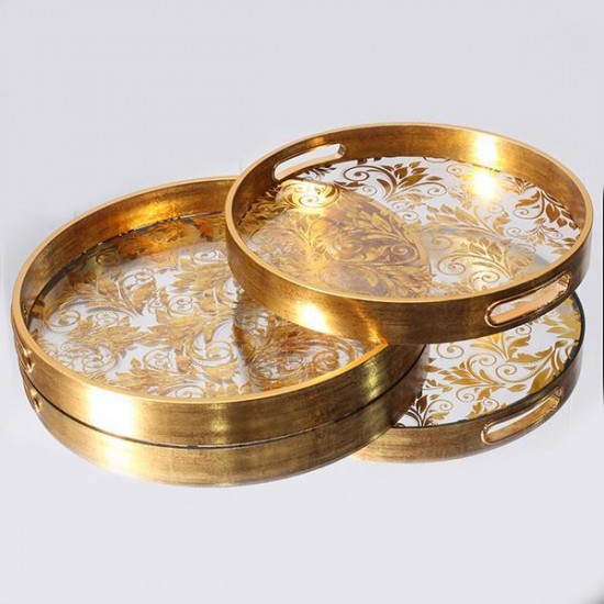 Set 2 Tavi Gold din Rasina cu Oglinda D36x4cm Decorațiuni