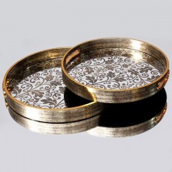 Set 2 Tavi Antique Gold din Rasina cu Oglinda D36x4cm