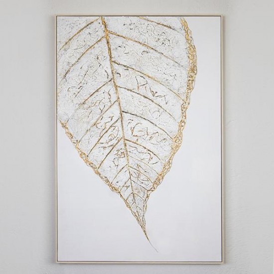 Tablou White Gold Leaf 82x122x5cm Tablouri pe Canvas