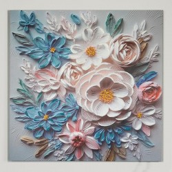 Tablou White Blue Flowers 80x80cm 