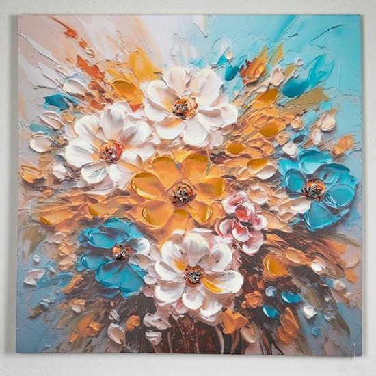 Tablou Blue Yellow Flowers 80x80cm Tablouri
