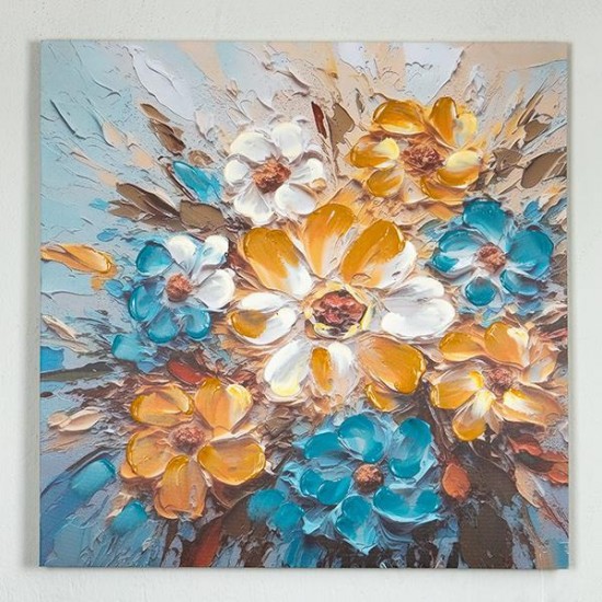 Tablou Yellow Blue Flowers 80x80cm Tablouri