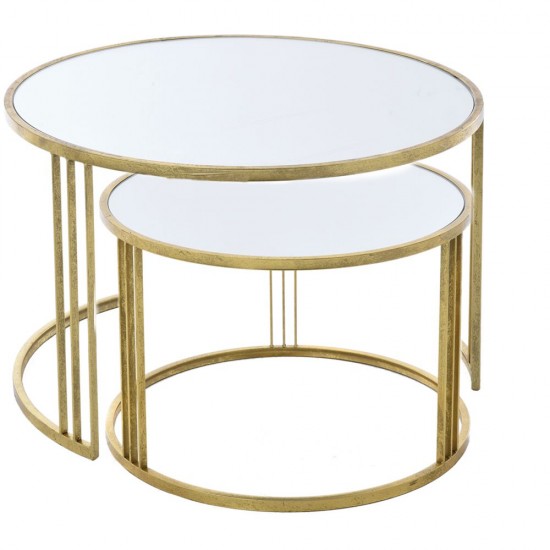 Set 2 Mese Gold din Metal cu Oglinda D80x50cm Mese pentru Cafea