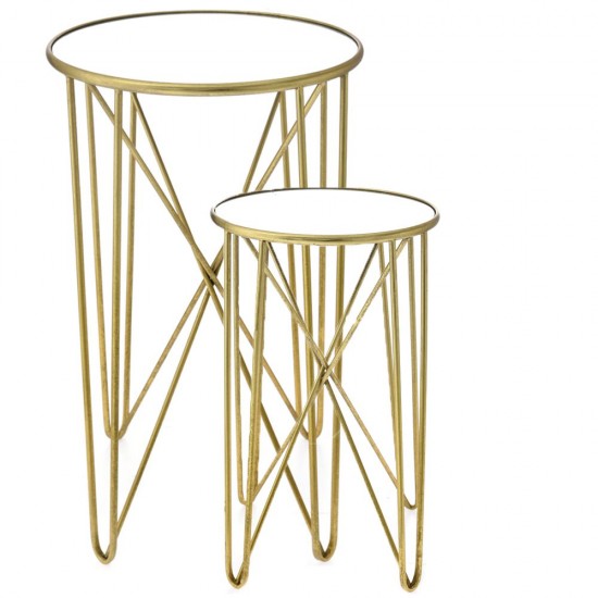 Set 2 Mese Gold din Metal cu Oglinda D43x71cm Mese pentru Cafea