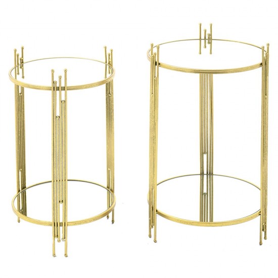 Set 2 Mese Golden din Metal cu Oglinda D41x67 D35x62cm Mobilier