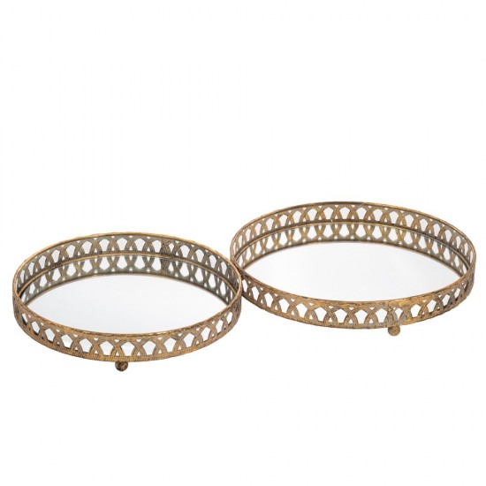 Set 2 Tavi Golden din Metal cu Oglinda D33x5 D29x5cm 88947 Decorațiuni