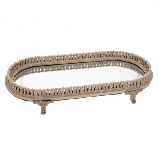Tava Silver din Rasina cu Oglinda 41x20x6cm Tavi Decorative