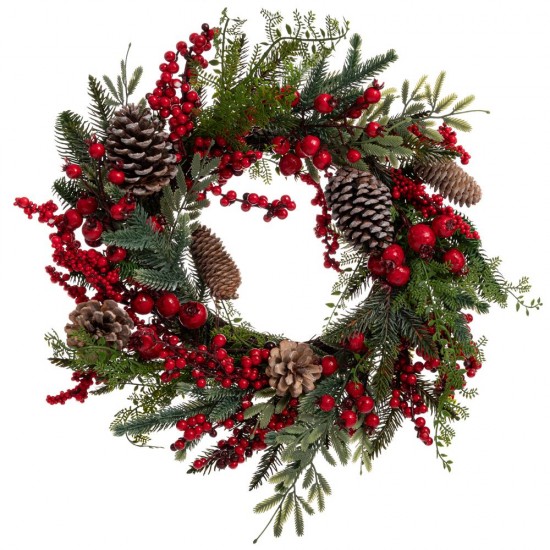 Coronita Pine Cones Red Berries D55cm Decorațiuni