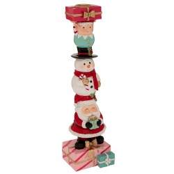 Suport pentru Lumanare Multicolor Santa Snowman din Rasina D8x31cm 