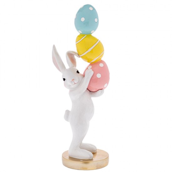 Figurina White Bunny with Eggs 19x16x51cm Decorațiuni
