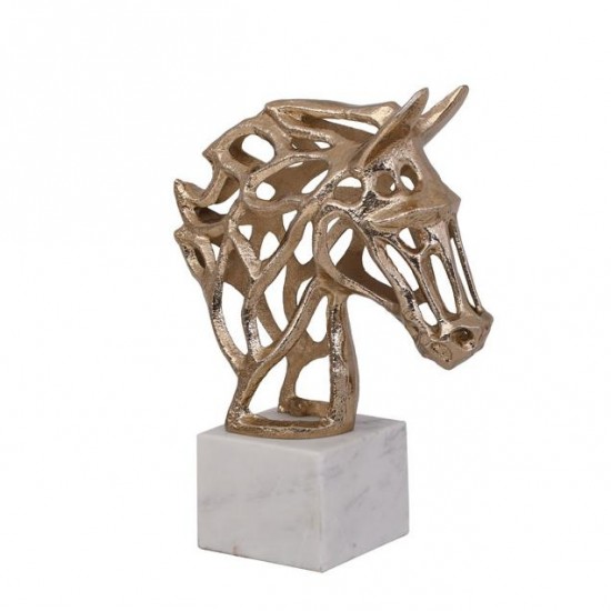 Decoratiune Golden Horse din Aluminiu cu Marmura 24x10x30cm Decorațiuni