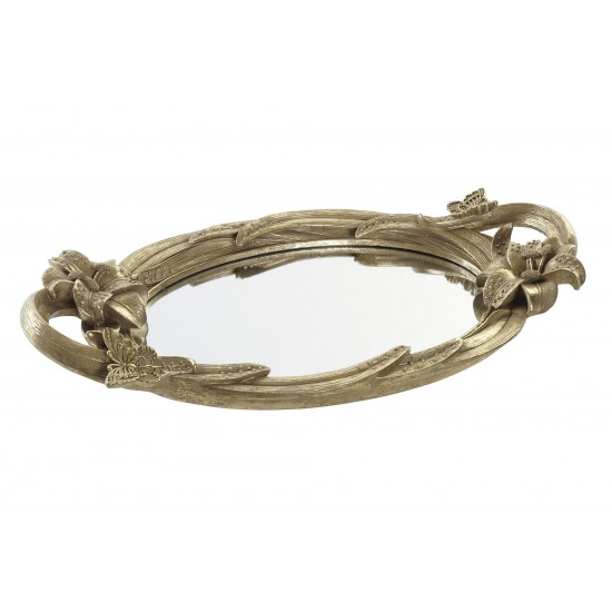 Tava Golden din Rasina cu Oglinda 46x26x6cm Tavi Decorative
