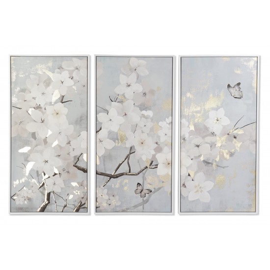 Set 3 Tablouri White Flowers 150x4x100cm Tablouri pe Canvas