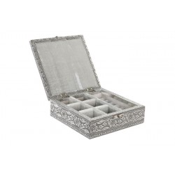 Cutie pentru Bijuterii Silver din Lemn cu Aluminiu 18x18x6cm