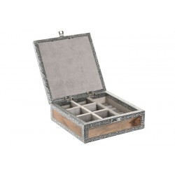 Cutie pentru Bijuterii Silver din Lemn cu Aluminiu 18x18x6cm