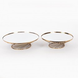 Set 2 Platouri cu Picior Golden din Metal cu Oglinda D35x10cm / D30x10cm/819-00176