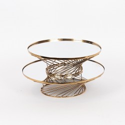 Set 2 Platouri cu Picior Golden din Metal cu Oglinda D35x10cm / D30x10cm/819-00176
